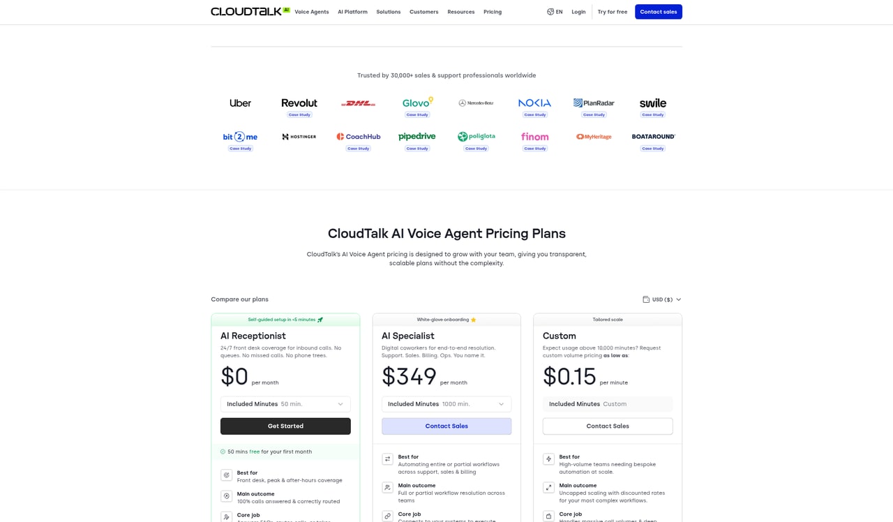Screenshot of the CloudTalk pricing page, captured October 16, 2026