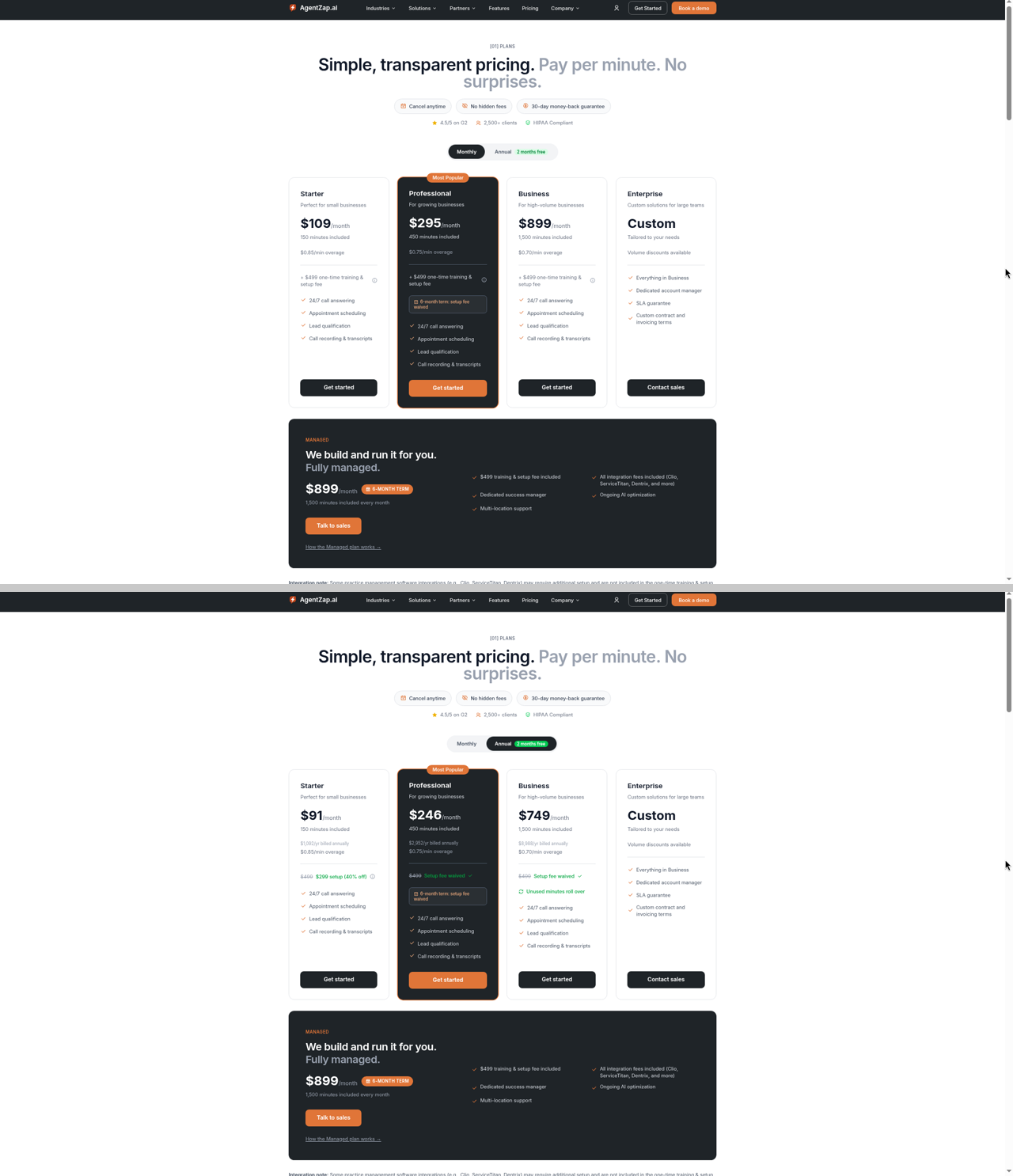 Vendor pricing for AgentZap, updated every Friday at 9:00 AM ET and manually verified weekly regardless of article type or article performance.