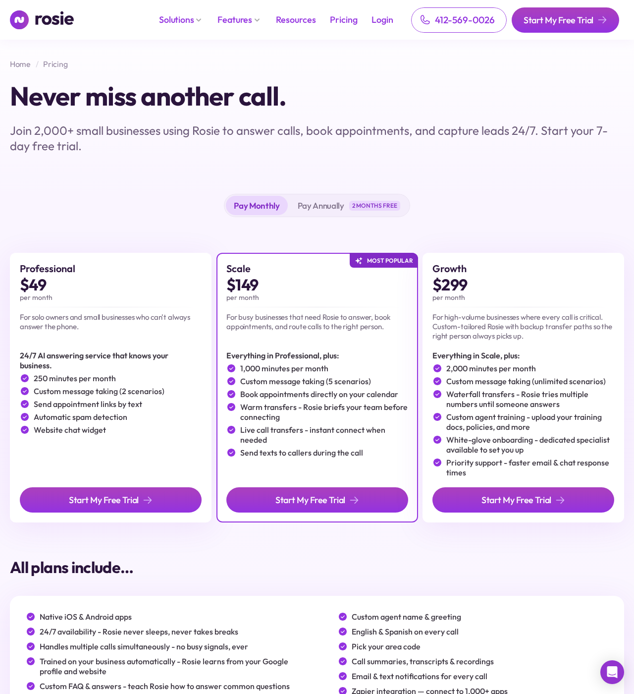 Vendor pricing for Rosie, updated every Friday at 9:00 AM ET and manually verified weekly regardless of article type or article performance.