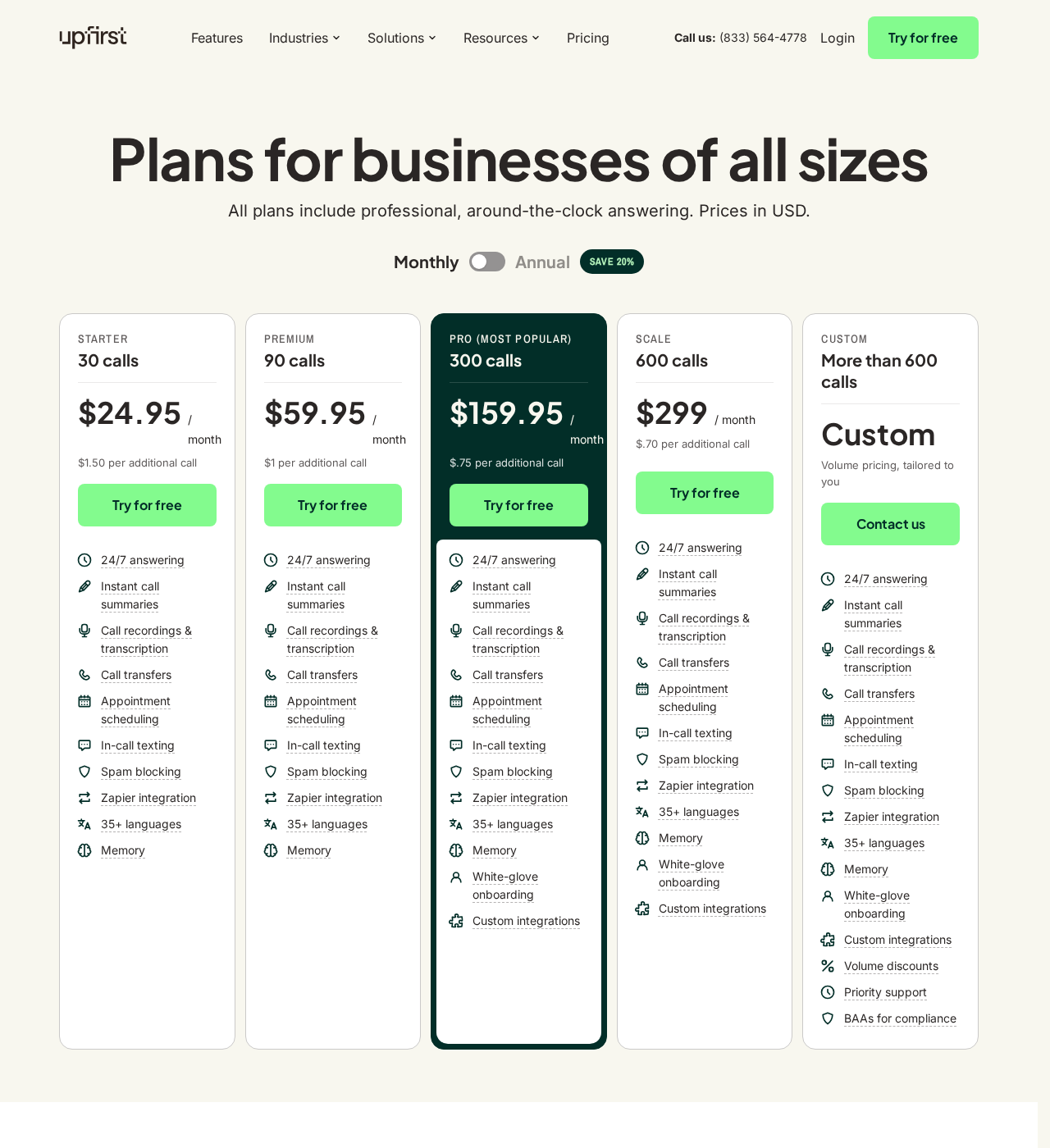 Vendor pricing for Upfirst, updated every Friday at 9:00 AM ET and manually verified weekly regardless of article type or article performance.