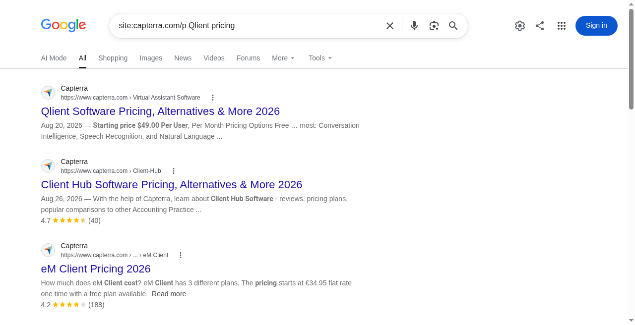 Screenshot of the Capterra listing for Qlient.ai as published on September 8, 2026