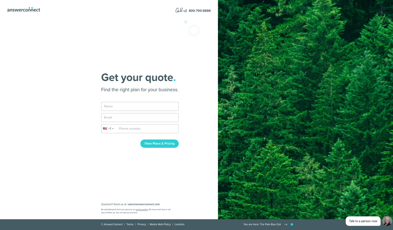 Screenshot of the AnswerConnect pricing page as published on September 9, 2026