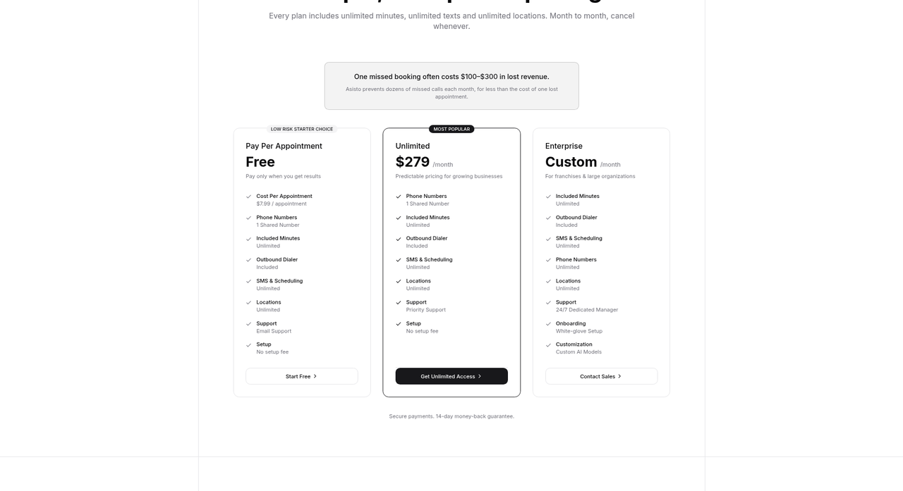 Screenshot of the Asisto pricing page as published on September 9, 2026
