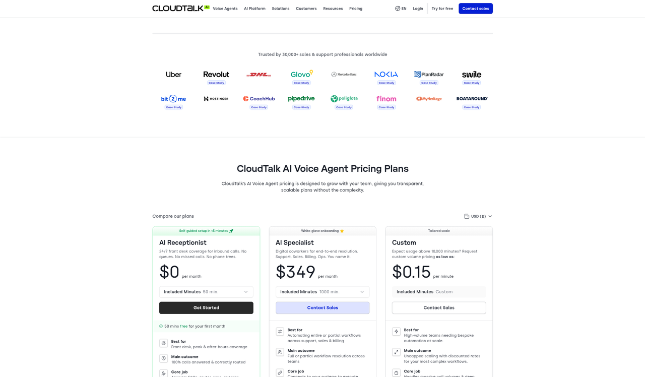 Screenshot of the CloudTalk pricing page as published on September 9, 2026