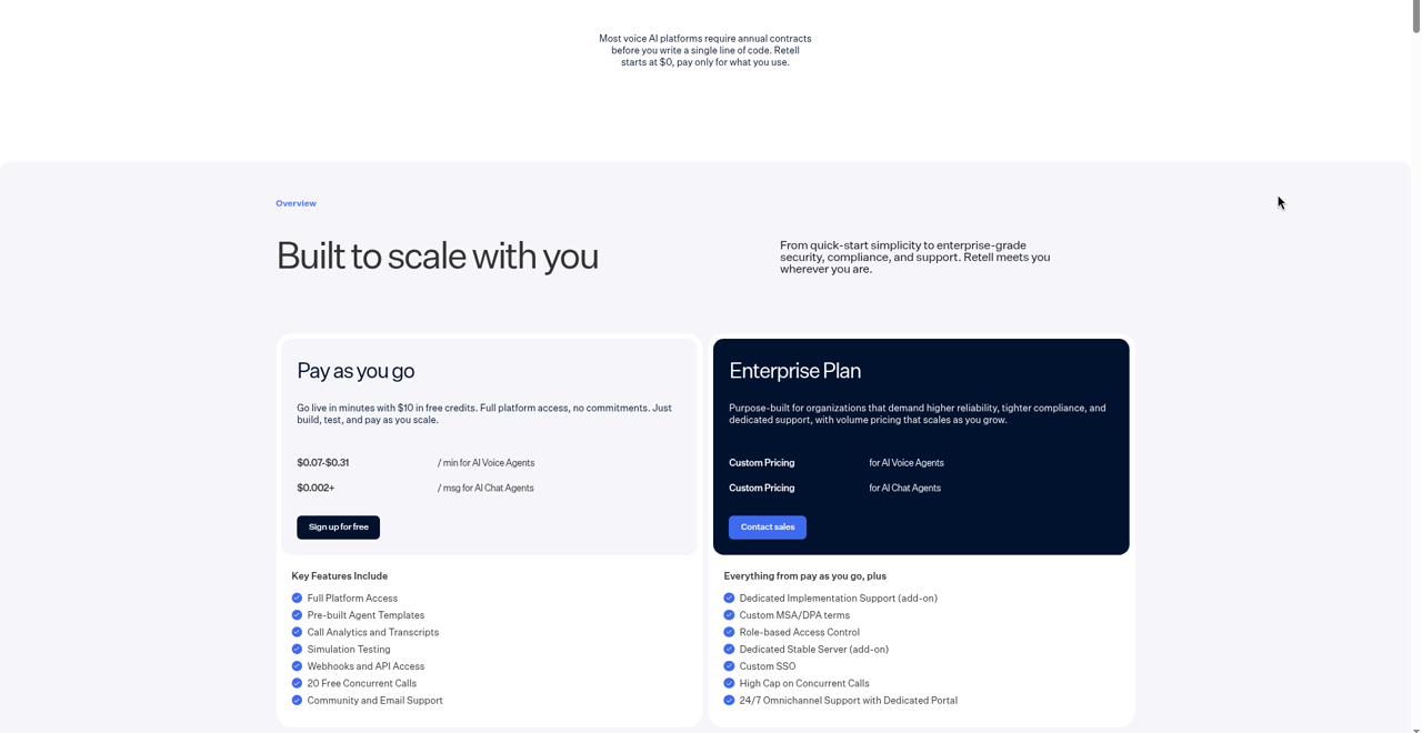 Vendor pricing for Retell AI, updated every Friday at 9:00 AM ET and manually verified weekly regardless of article type or article performance.