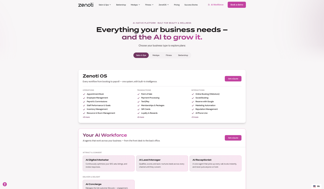 Screenshot of the Zenoti pricing page as published on September 9, 2026