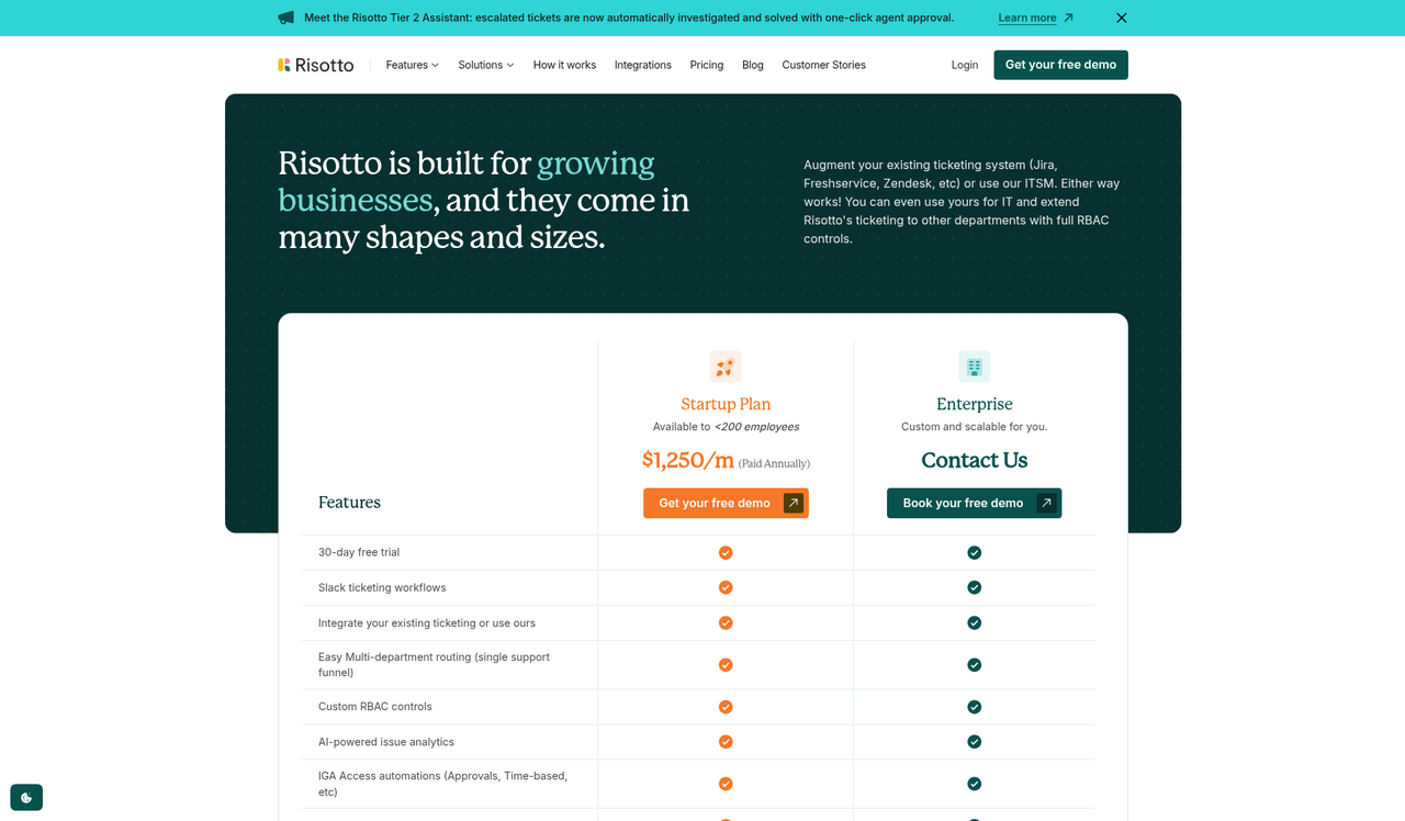 Screenshot of the Risotto pricing page as published on September 9, 2026