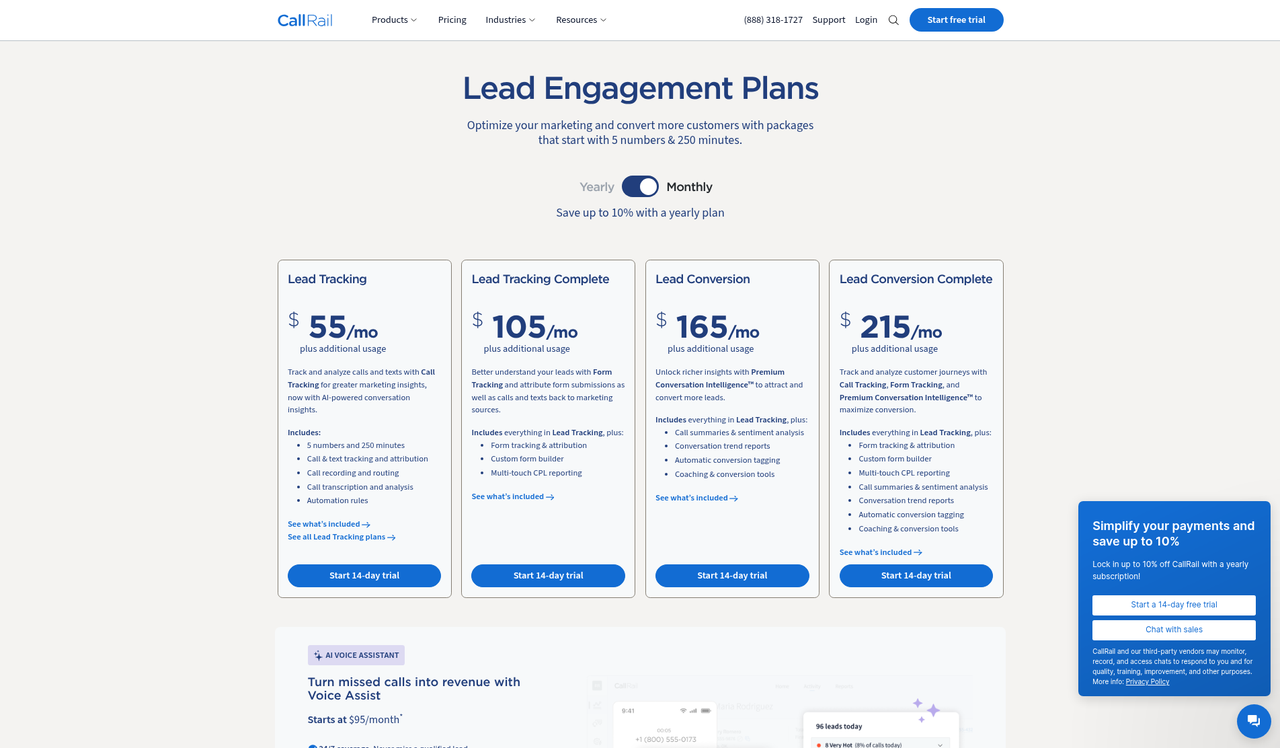 Screenshot of the CallRail pricing page as published on September 9, 2026