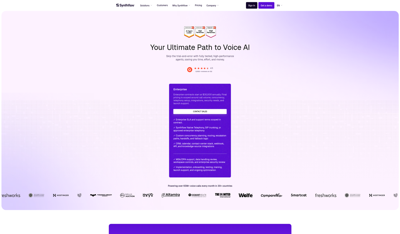 Screenshot of the Synthflow pricing page as published on September 7, 2026