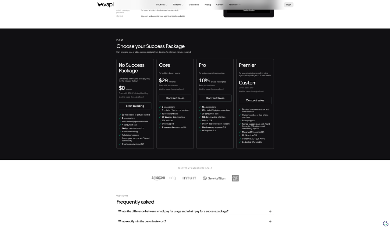 Screenshot of the Vapi pricing page as published on September 9, 2026