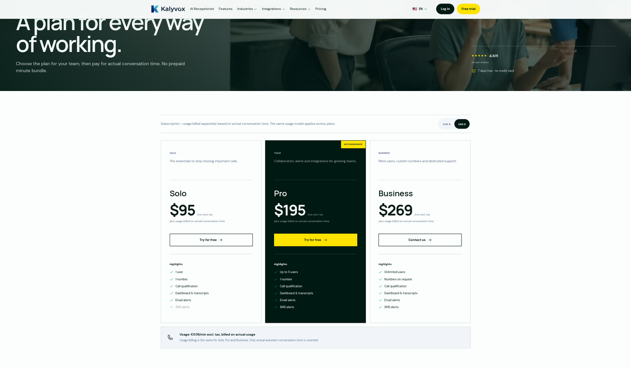 Screenshot of the Kalyvox pricing page as published on October 1, 2026