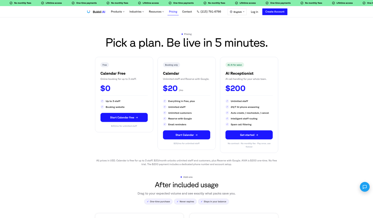 Screenshot of the Bukkii pricing page as published on October 16, 2026