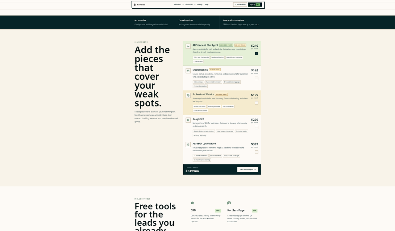 Screenshot of the Kordless pricing page as published on October 16, 2026