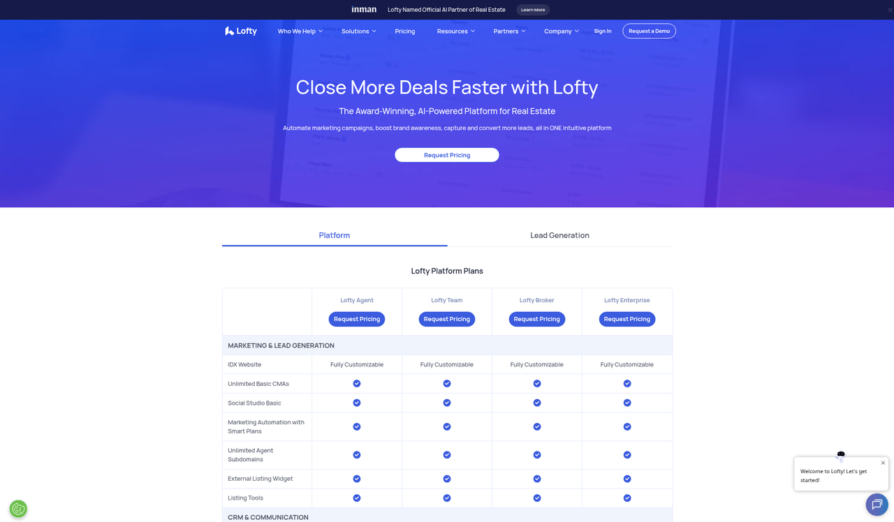 Screenshot of the Lofty pricing page as published on October 16, 2026