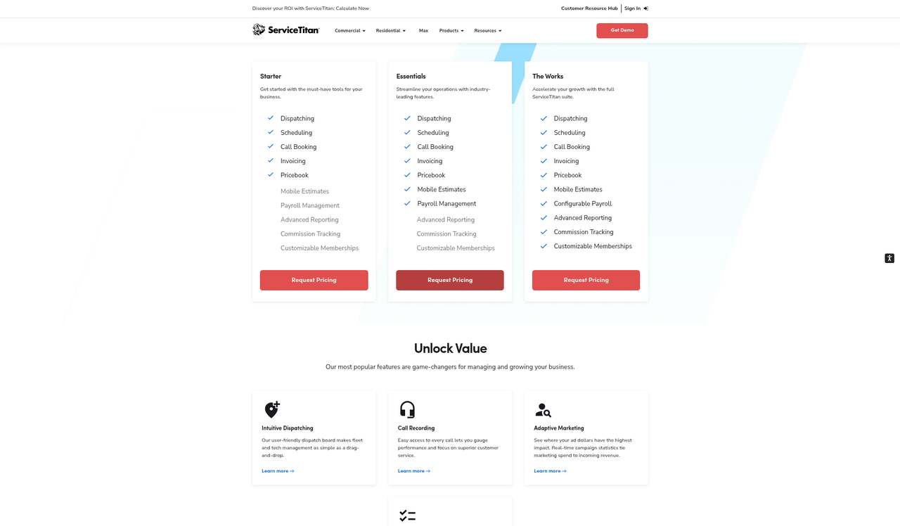 Screenshot of the ServiceTitan pricing page as published on October 16, 2026