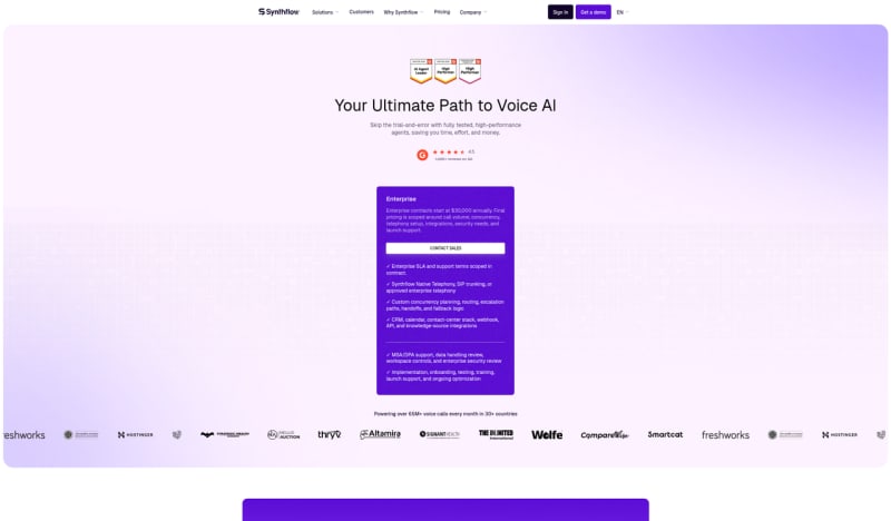 Synthflow pricing page as captured October 16, 2026, re-checked weekly on the Futuro vendor pricing index
