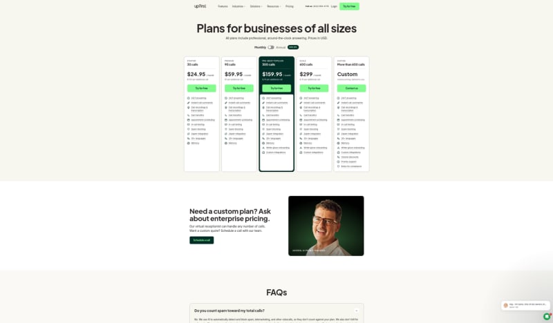Upfirst pricing page as captured October 16, 2026, re-checked weekly on the Futuro vendor pricing index