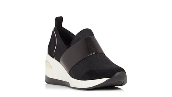 dune black wedge trainers
