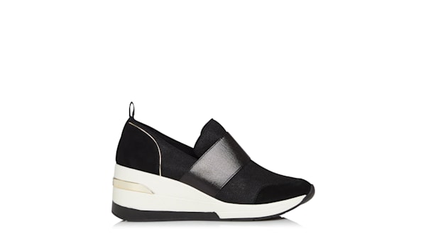 dune black wedge trainers