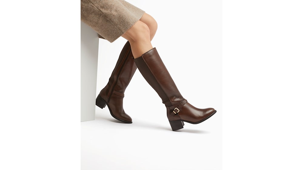 Dune brown knee high boots clearance