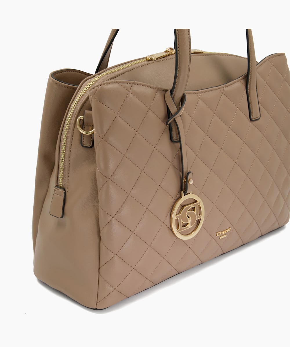 Quilted Double Zip Tote Bag, Dune London