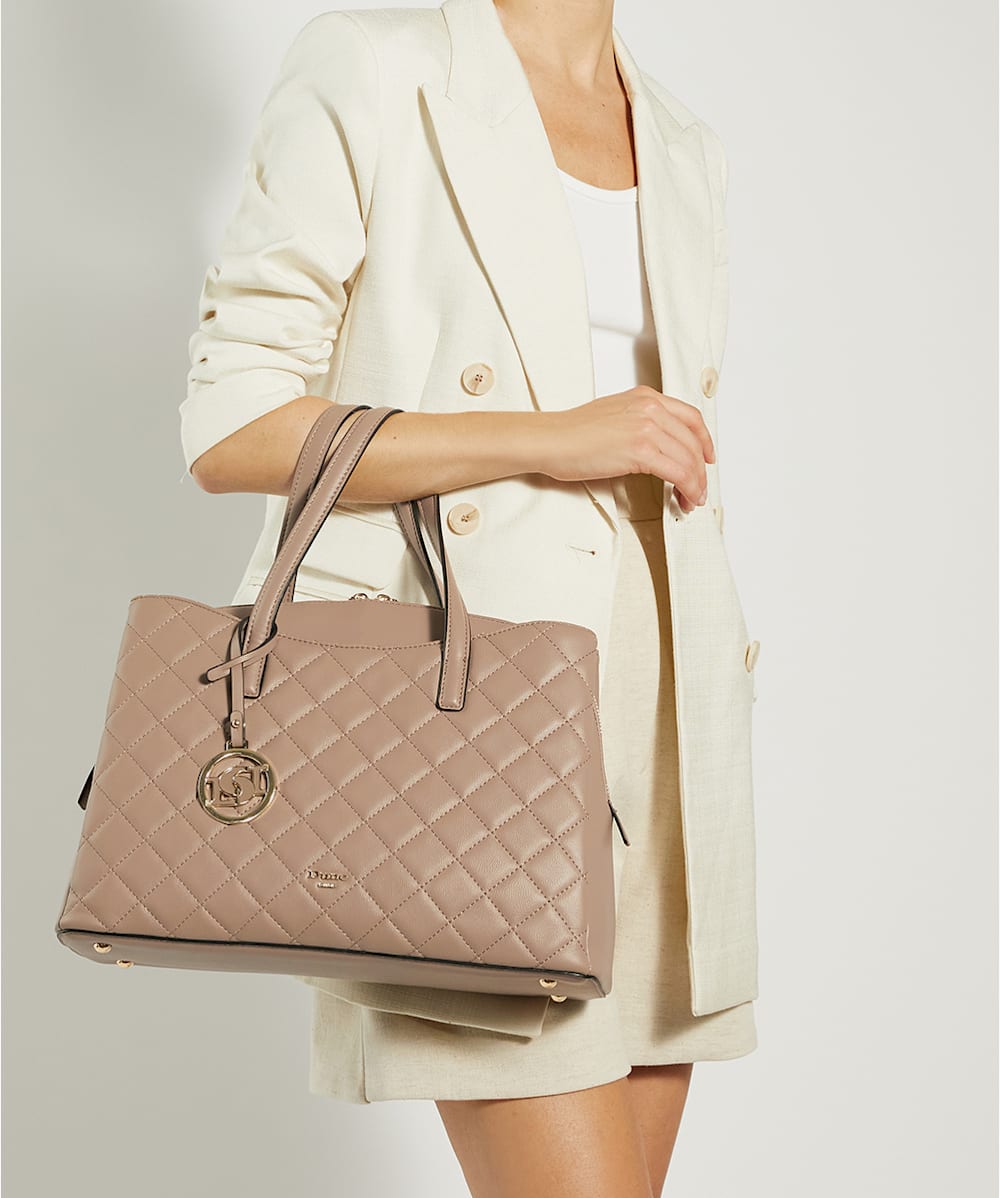 Quilted Double Zip Tote Bag, Dune London