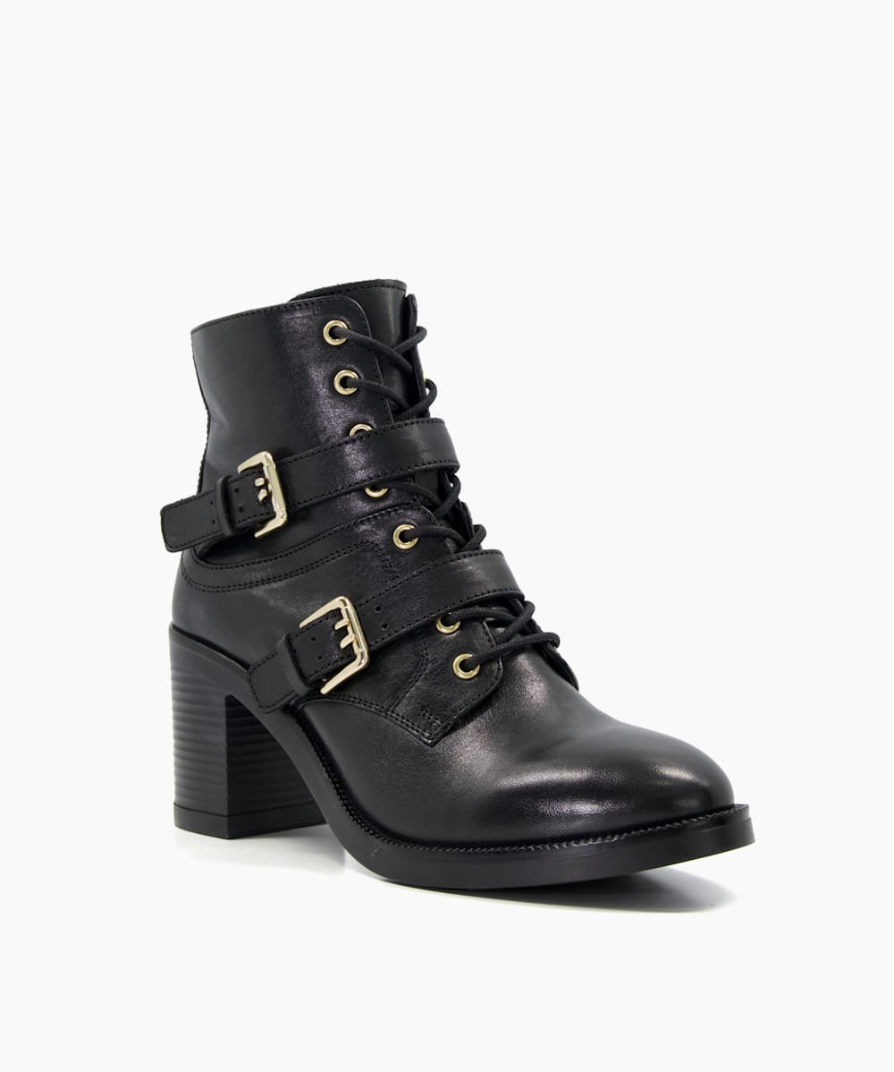 Black leather buckle ankle boots online