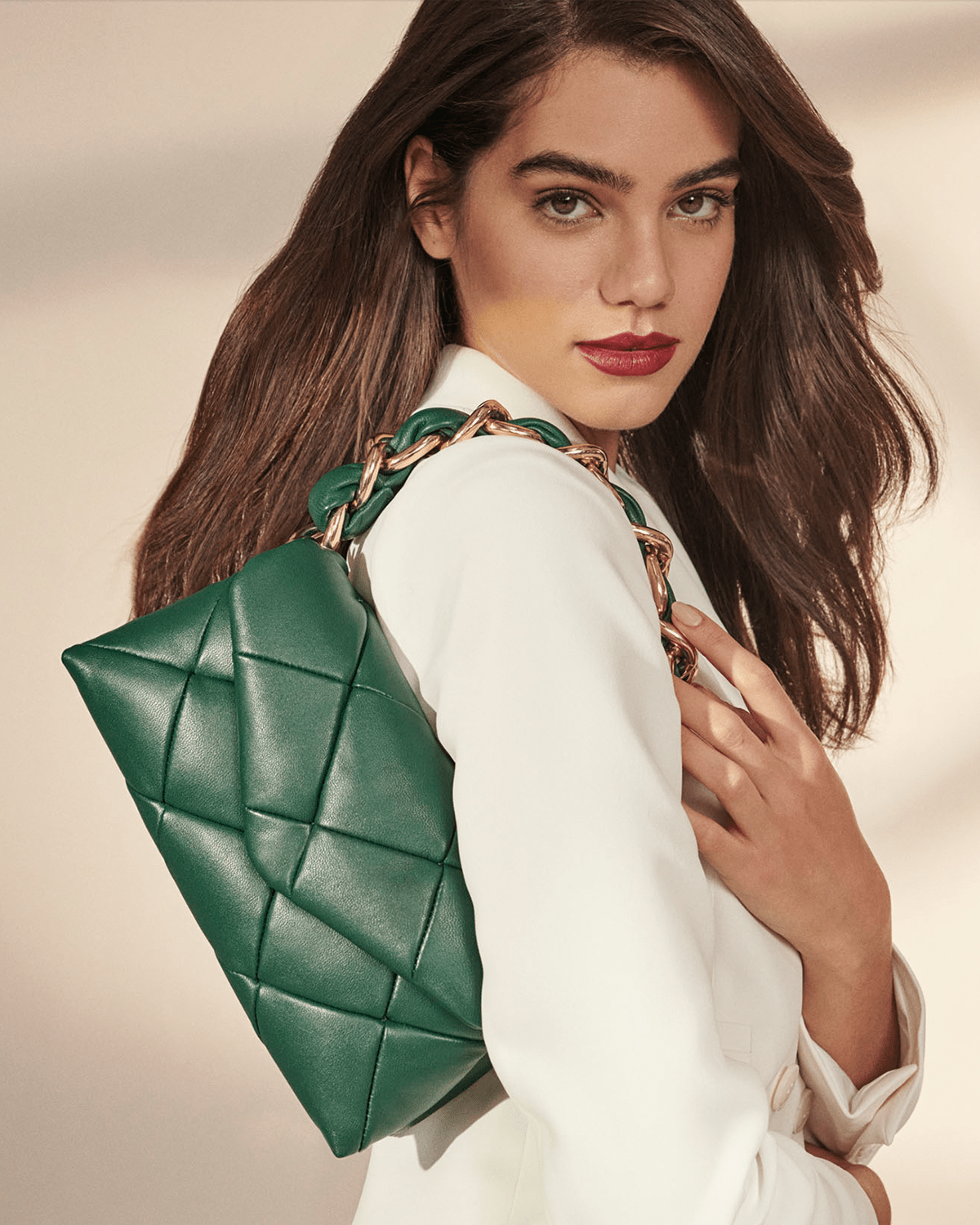 Dune Equisite Quilted Leather Clutch in Green