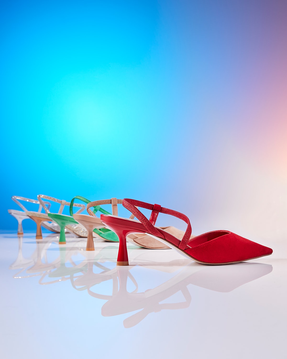 Dune London SS24 line up of Citrus pointed kitten heels