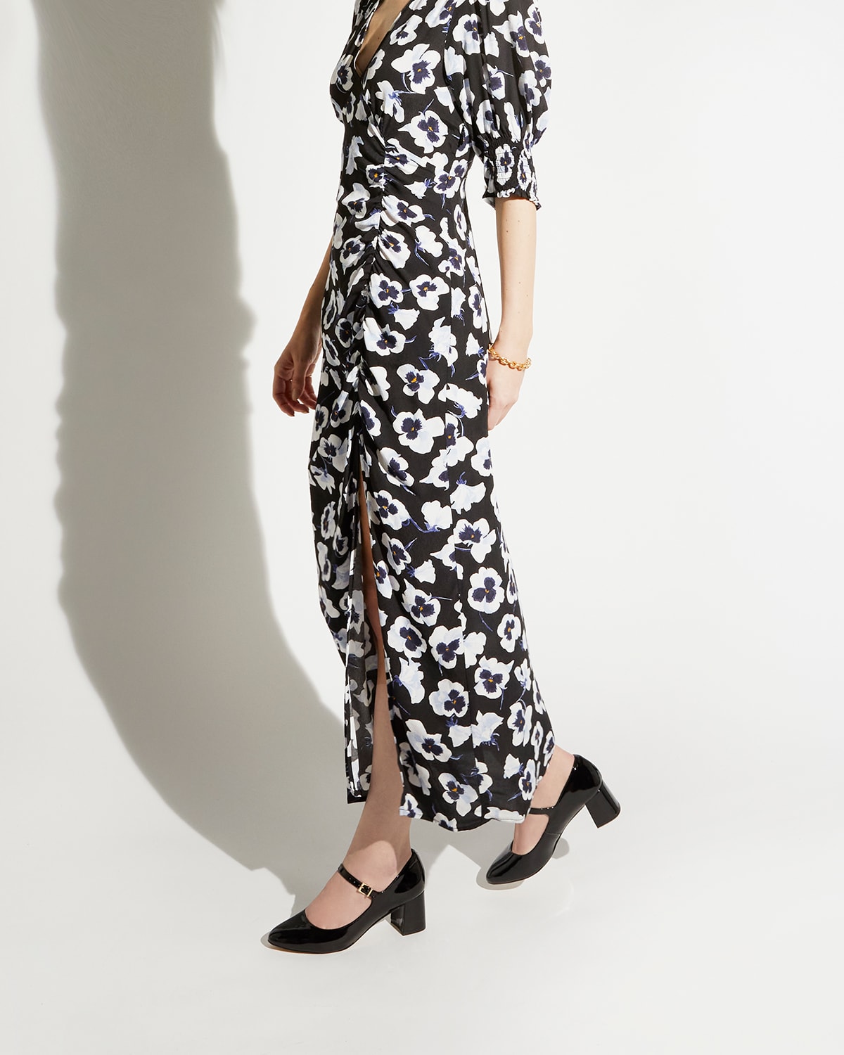 Model wearing our Alenna Mary Janes in black