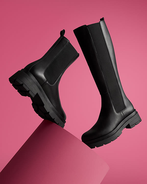 All black leather boots