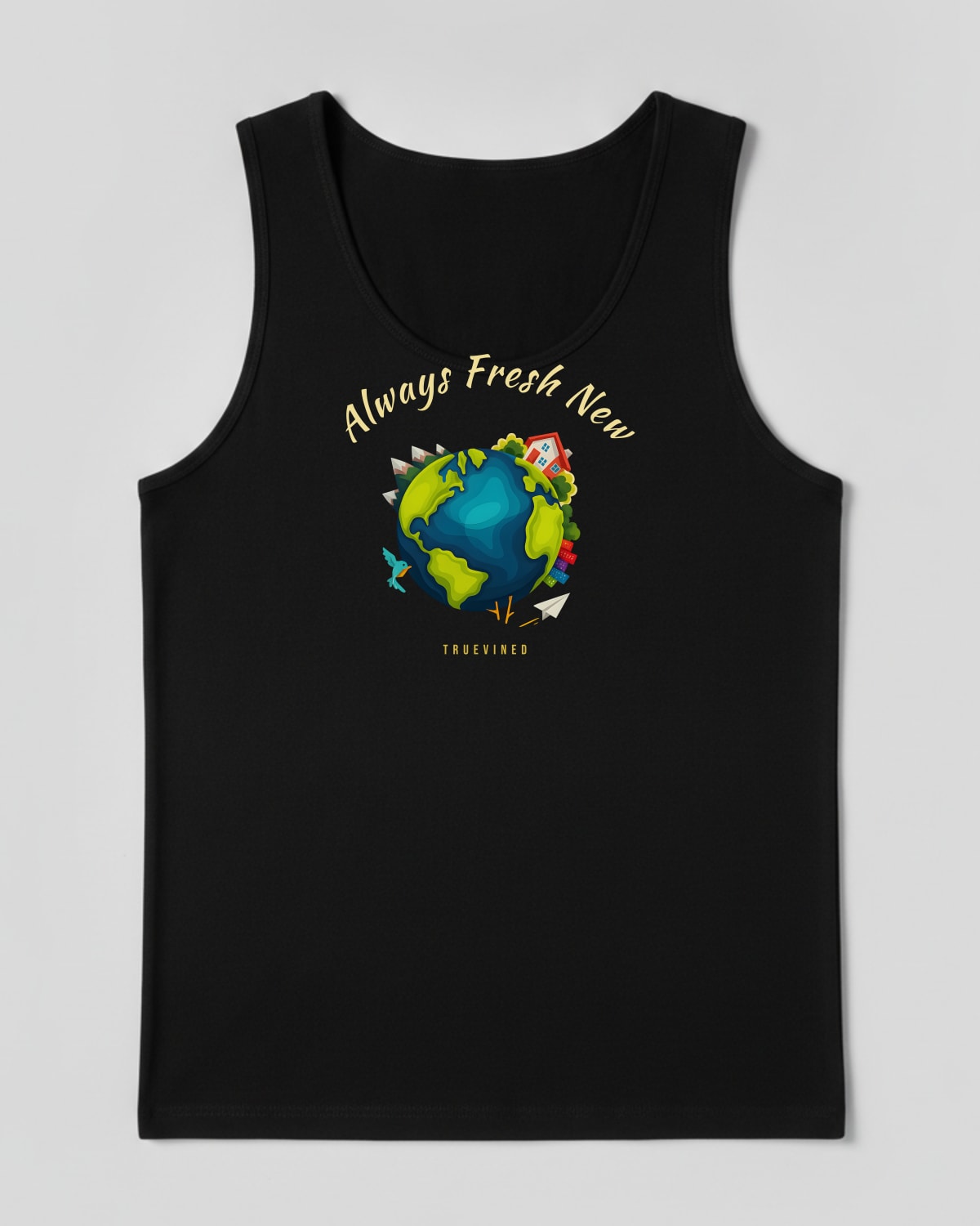 Always Fresh New printed on the Tank top in Black