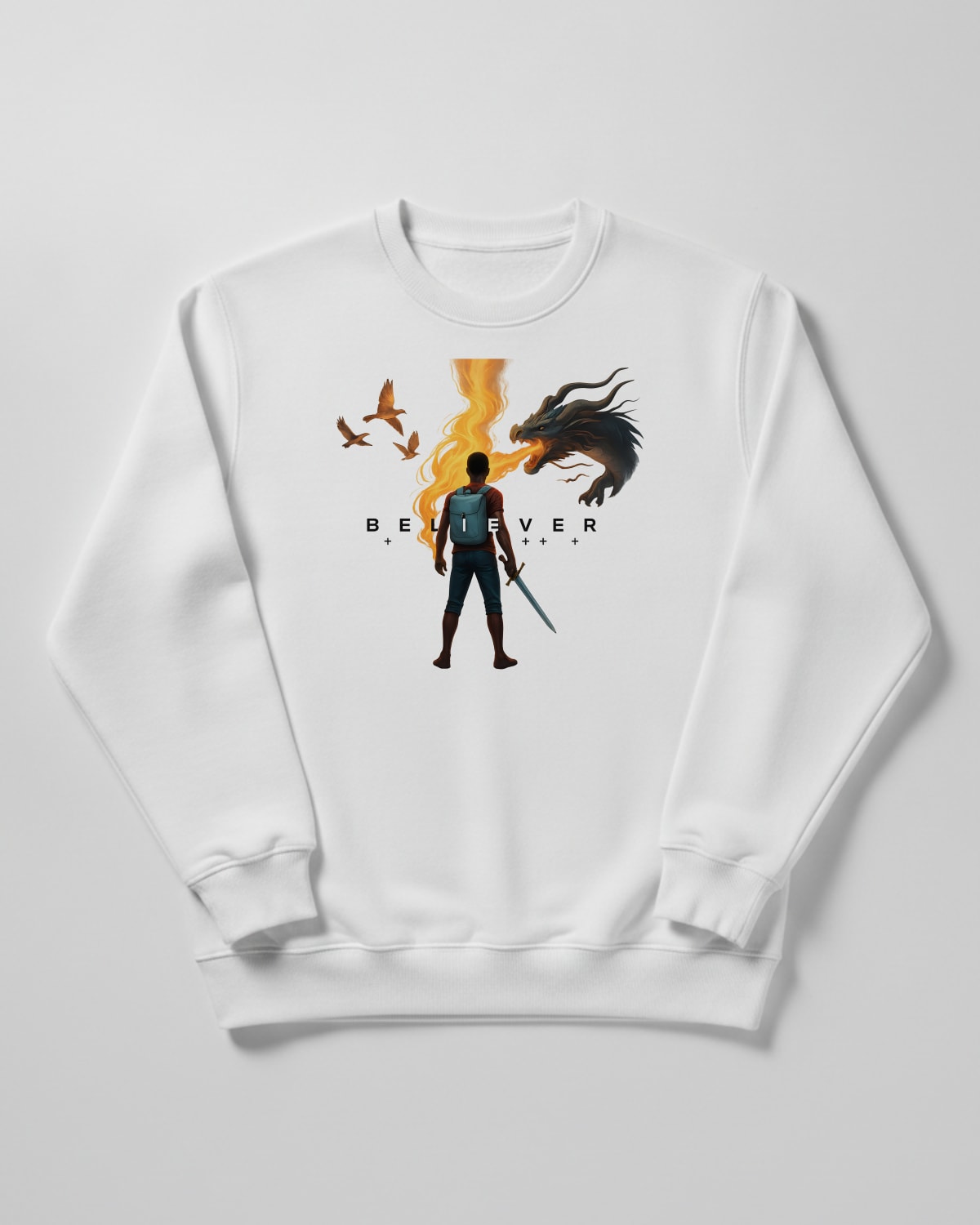 Believer printed on the Crewneck sweatshirt in Arctic white