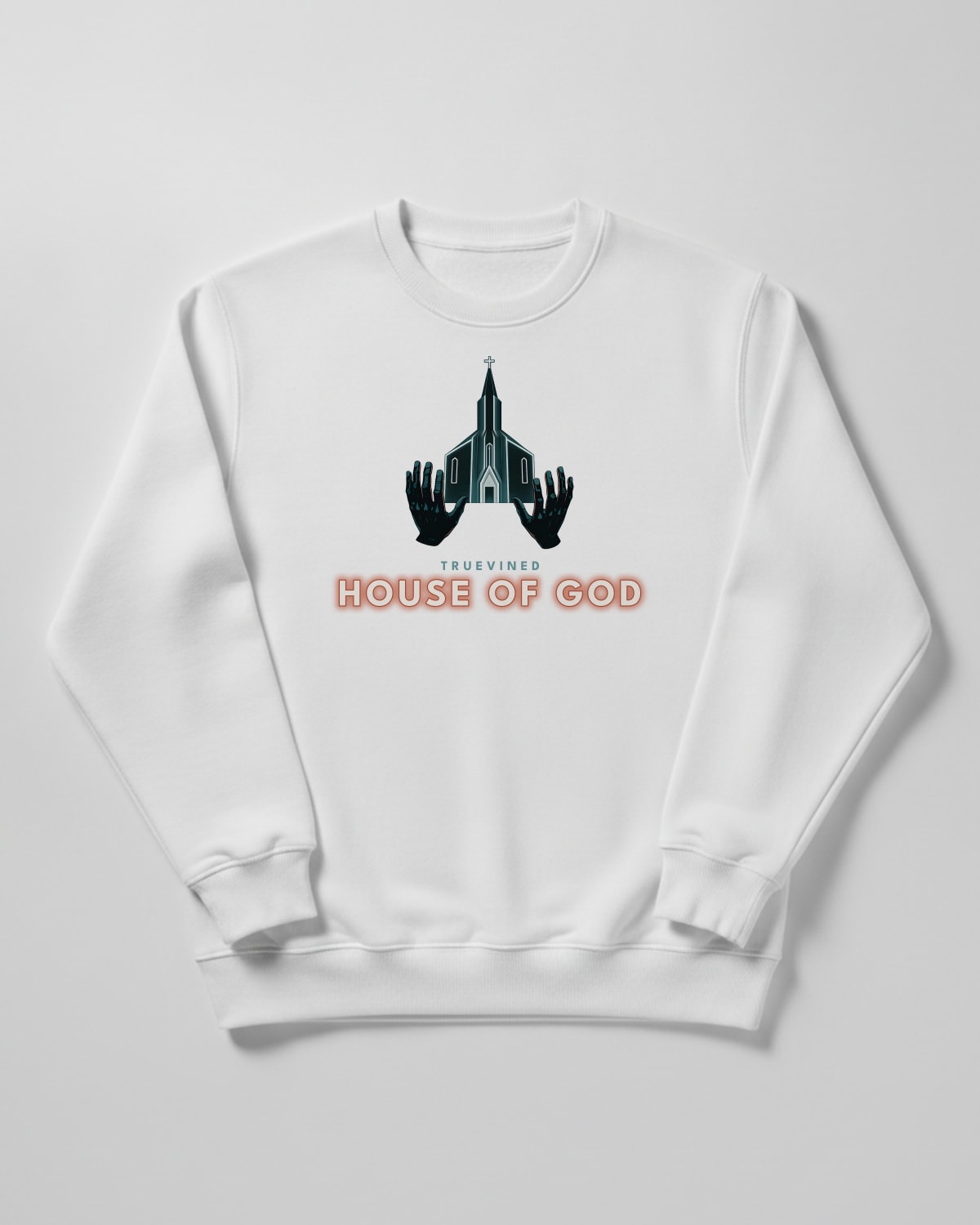 House of God printed on the Crewneck sweatshirt in Arctic white
