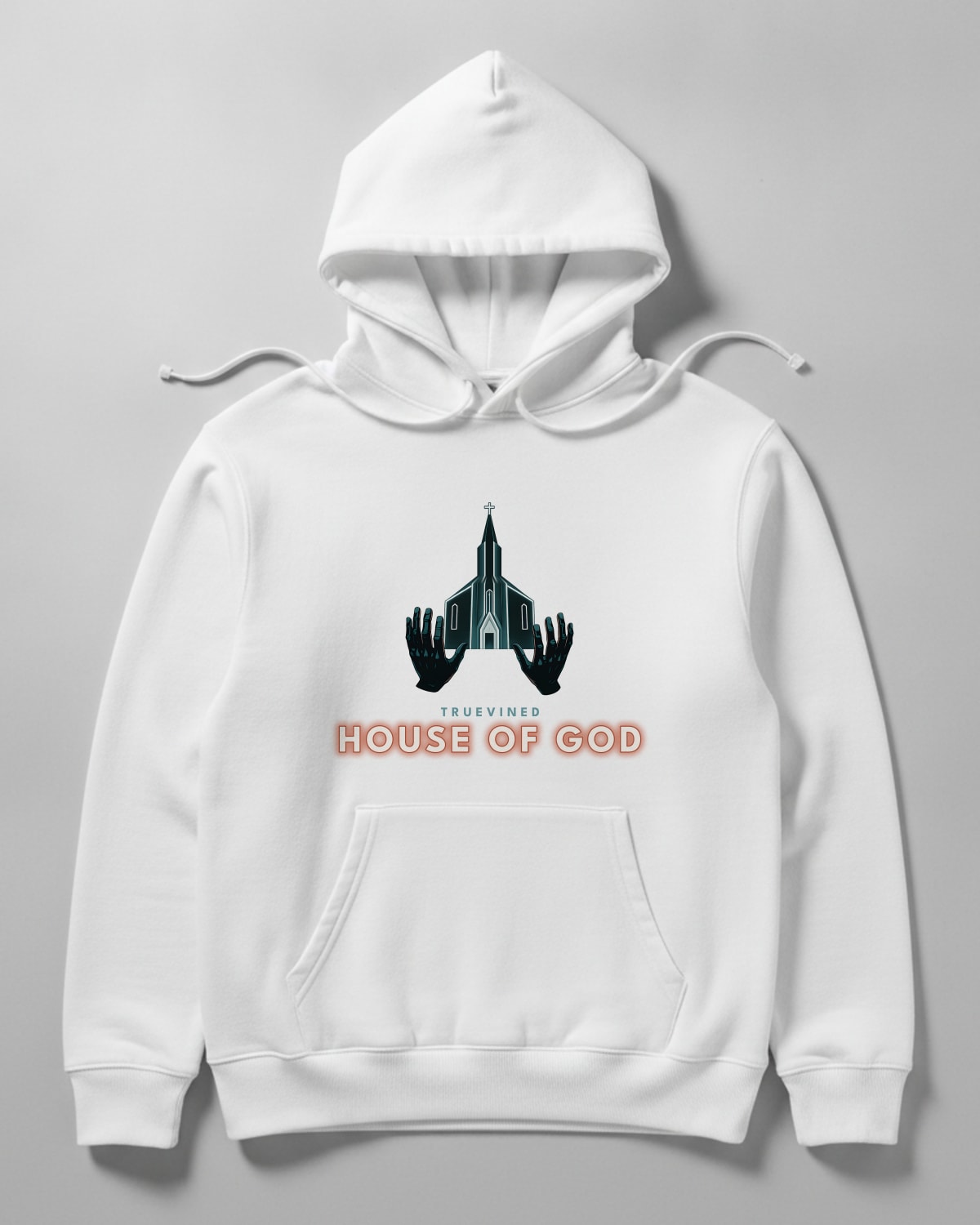 House of God printed on the College hoodie in Arctic white
