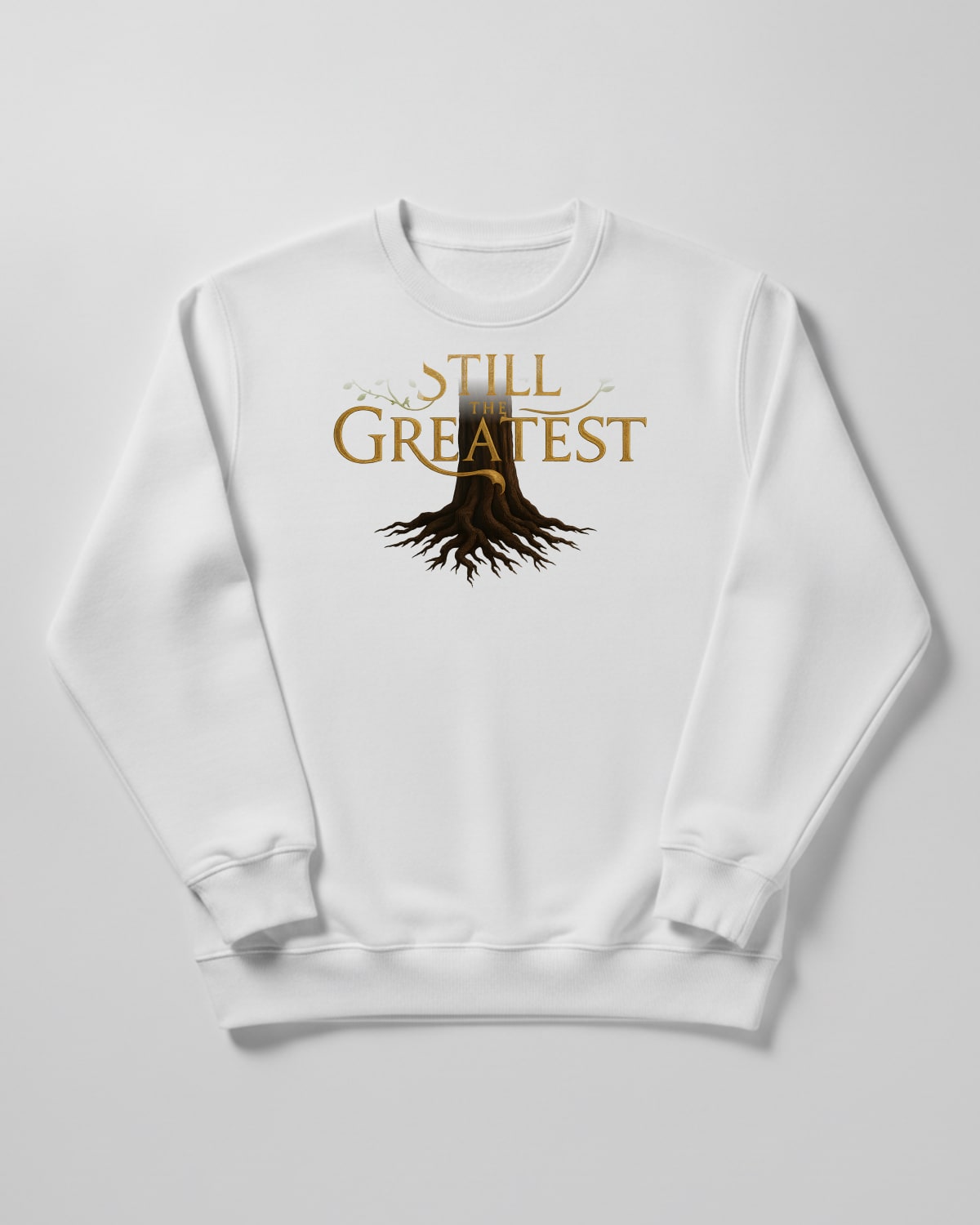 STILL THE GREATEST printed on the Crewneck sweatshirt in Arctic white