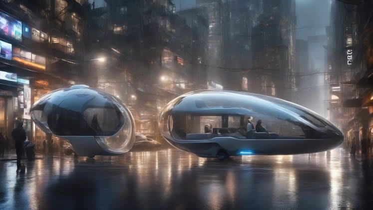 Personal weather control: Individuals inside personal weather bubbles, home systems, transport pods, and workspace context control units, showcasing a range of personal milieu management options.