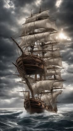 Ocean weather understanding: A group of sailors observing the weather patterns and using instruments to navigate the sea during the Age of Exploration.