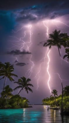 Lightning destination guide: A composite image showcasing spectacular lightning strikes in different locations around the world, including Venezuela's Catatumbo lightning, the Florida Keys, Singapore, and other prominent lightning hotspots. This image emphasizes the visual spectacle of lightning storms.