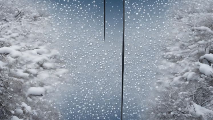 Ground temperature influence patterns. This image should illustrate how the temperature of the ground surface affects the accumulation of snow, showing scenarios with above-freezing, at-freezing, and below-freezing ground temperatures.
