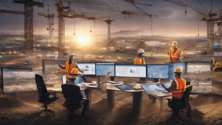 Resource management during weather delays: A visual representation of how labor, equipment, and materials are reallocated during weather-related work stoppages to maximize productivity.
