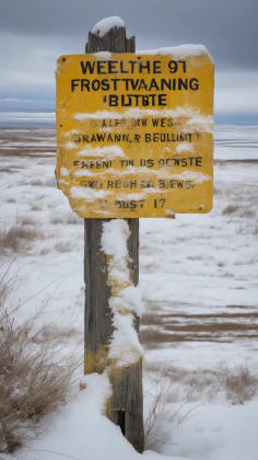 A frostbite warning sign in a snowy, cold environment
