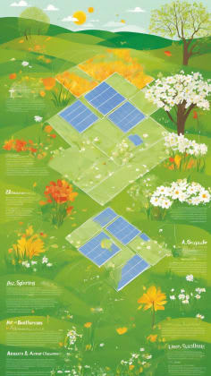 Seasonal optimization strategies: An infographic illustrating different strategies for optimizing solar panel performance in each season, including angle adjustments, cleaning schedules, and shading solutions.