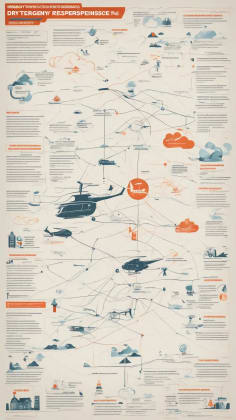 Emergency response protocol diagram: A flowchart outlining the steps in an emergency response protocol for dry thunderstorms, including alert verification, resource deployment, safety equipment, communication plans, strike tracking, fire spotting, condition assessment, and resource coordination.