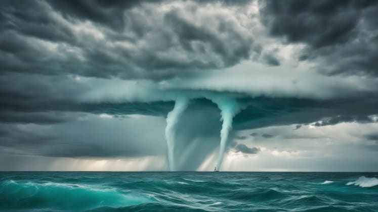 Waterspout development stage progression