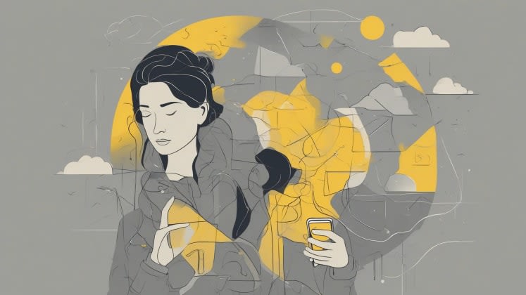Troubleshooting Illustration: A person holding a phone with a 'No Data' message, surrounded by icons representing network issues, hardware problems, and software glitches.