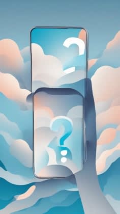 FAQ Illustration: A person looking at a phone with a question mark, representing frequently asked questions about weather apps.