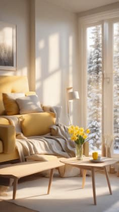 Mood atmosphere guide: A room with soft lighting, comfortable furniture, and calming decor. The image is designed to evoke a sense of peace and tranquility, highlighting the importance of creating a positive environment.