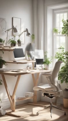 Flexible workspace guide: A person easily switching between a standing desk and a comfortable chair, demonstrating the adaptability of a home office.