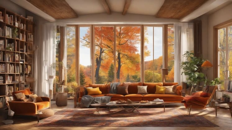 Color adaptation techniques: An illustration of how we can adapt to seasonal color changes by adjusting our interior design, lighting, and personal style to align with the dominant colors of each season.